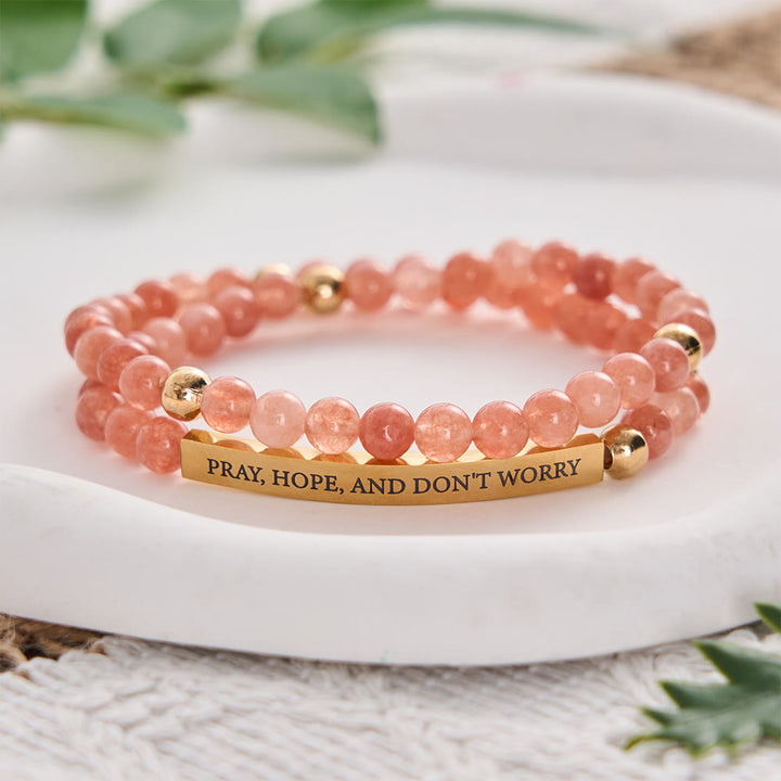 SolaceBeads Sunstone Faith Engraved Rosary Bracelet: PRAY, HOPE, AND DON&