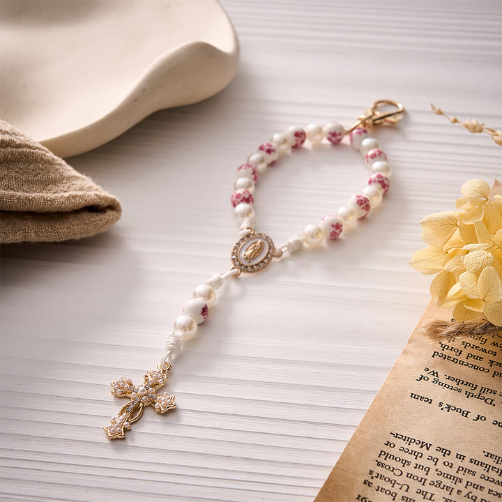 SolaceBeads Ceramic‑Flower Key Chain With Cross: Guadalupe Gentle Devotion In Daily Carry - image 3