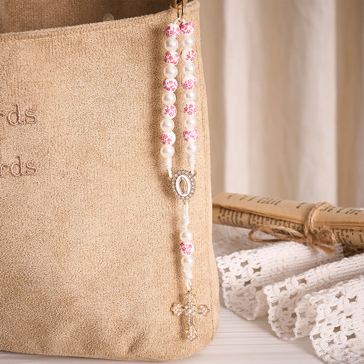 SolaceBeads Ceramic‑Flower Key Chain With Cross: Guadalupe Gentle Devotion In Daily Carry - image 1