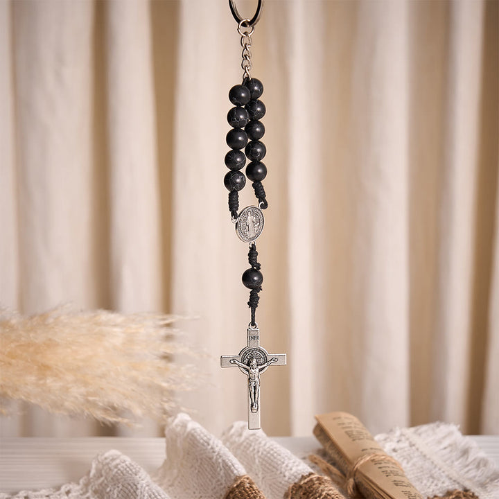 SolaceBeads Black Howlite KeyChain With St. Benedict Medal &amp; Crucifix: Steady Faith For Daily Carry - image 4
