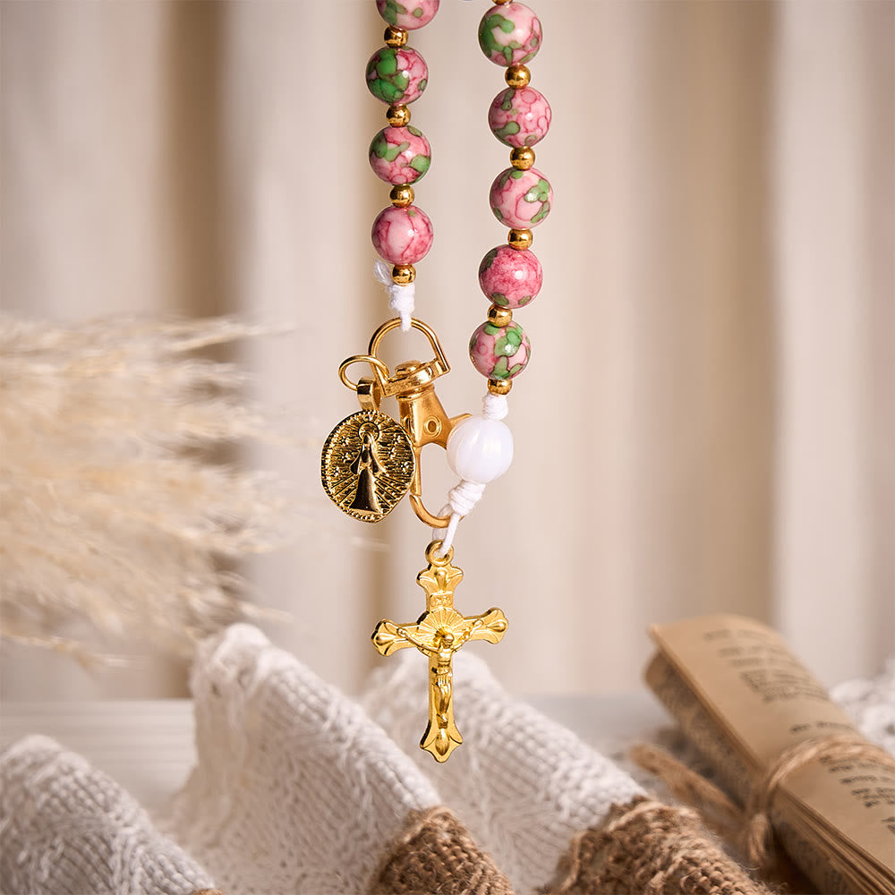SolaceBeads Pink‑Green Rain Jasper Keychain: Carry Grace In Your Daily Journey - image 5