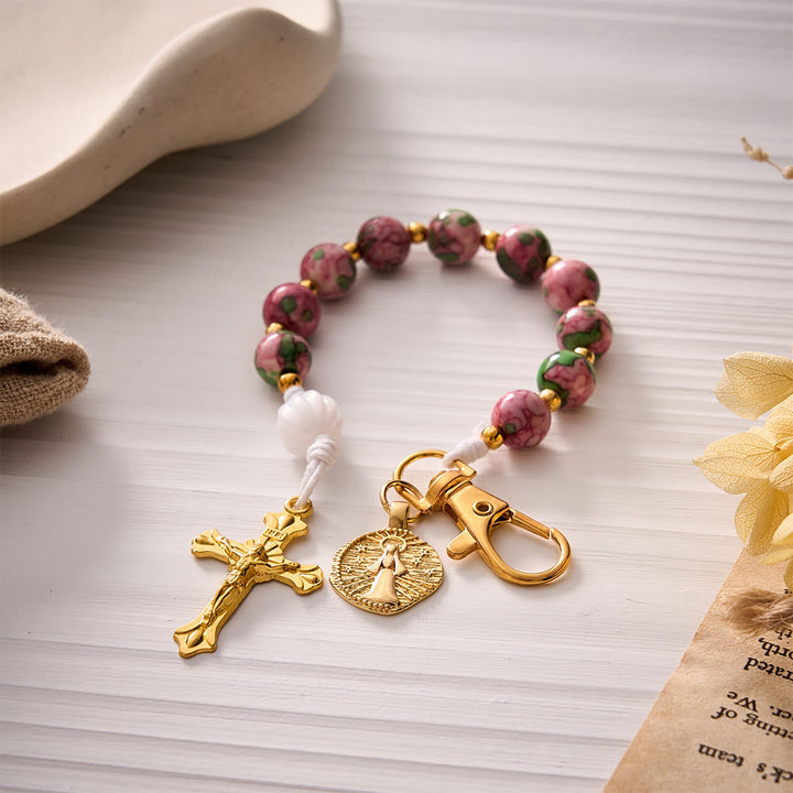 SolaceBeads Pink‑Green Rain Jasper Keychain: Carry Grace In Your Daily Journey - image 3