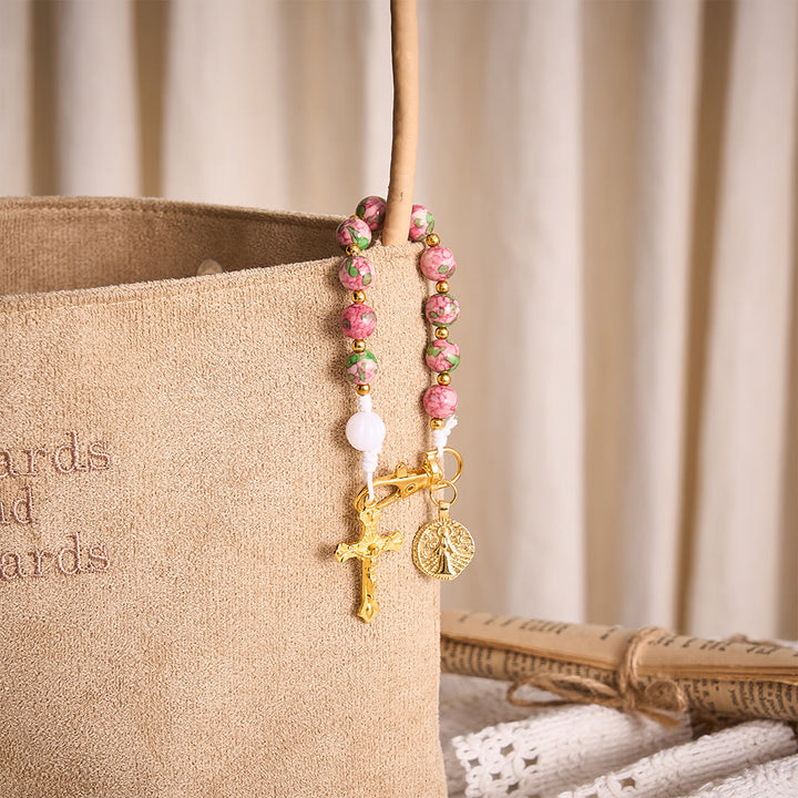 SolaceBeads Pink‑Green Rain Jasper Keychain: Carry Grace In Your Daily Journey - image 1