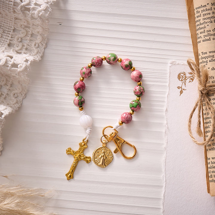SolaceBeads Pink‑Green Rain Jasper Keychain: Carry Grace In Your Daily Journey - image 2