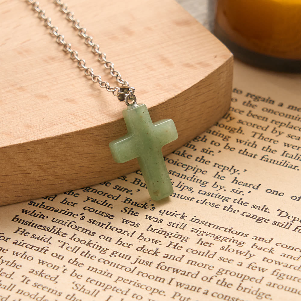 SolaceBeads Natural Carved Stone Cross Necklace: Gentle Faith In Natural Crystal - Green Aventurine - image 5