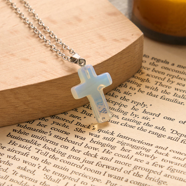 SolaceBeads Natural Carved Stone Cross Necklace: Gentle Faith In Natural Crystal - Opalite - image 2
