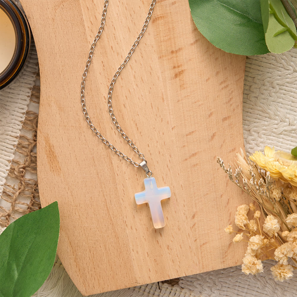 SolaceBeads Natural Carved Stone Cross Necklace: Gentle Faith In Natural Crystal - image 7