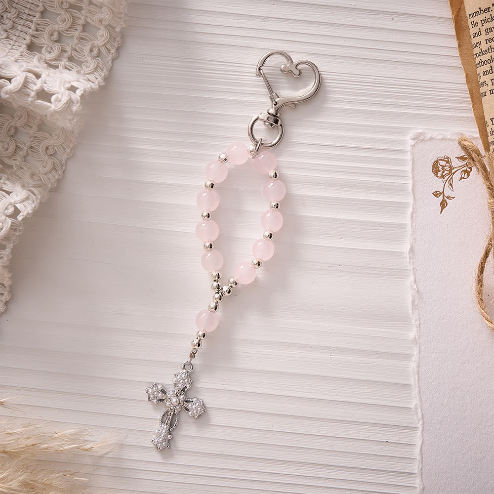 SolaceBeads Multi‑Color Glass Bead Keychain: Carry Faith In Your Daily Prayer - Pink - image 2