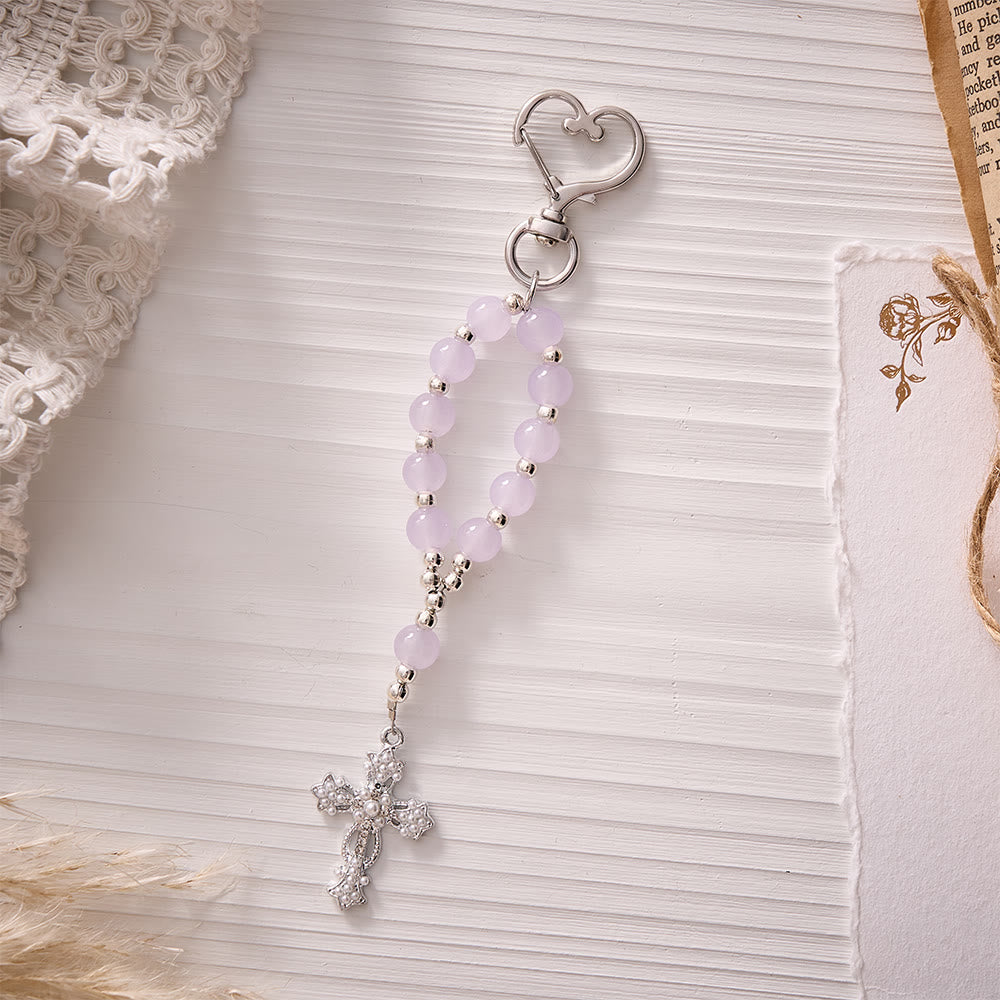 SolaceBeads Multi‑Color Glass Bead Keychain: Carry Faith In Your Daily Prayer - Purple - image 1