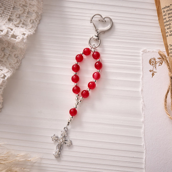 SolaceBeads Multi‑Color Glass Bead Keychain: Carry Faith In Your Daily Prayer - Red - image 3