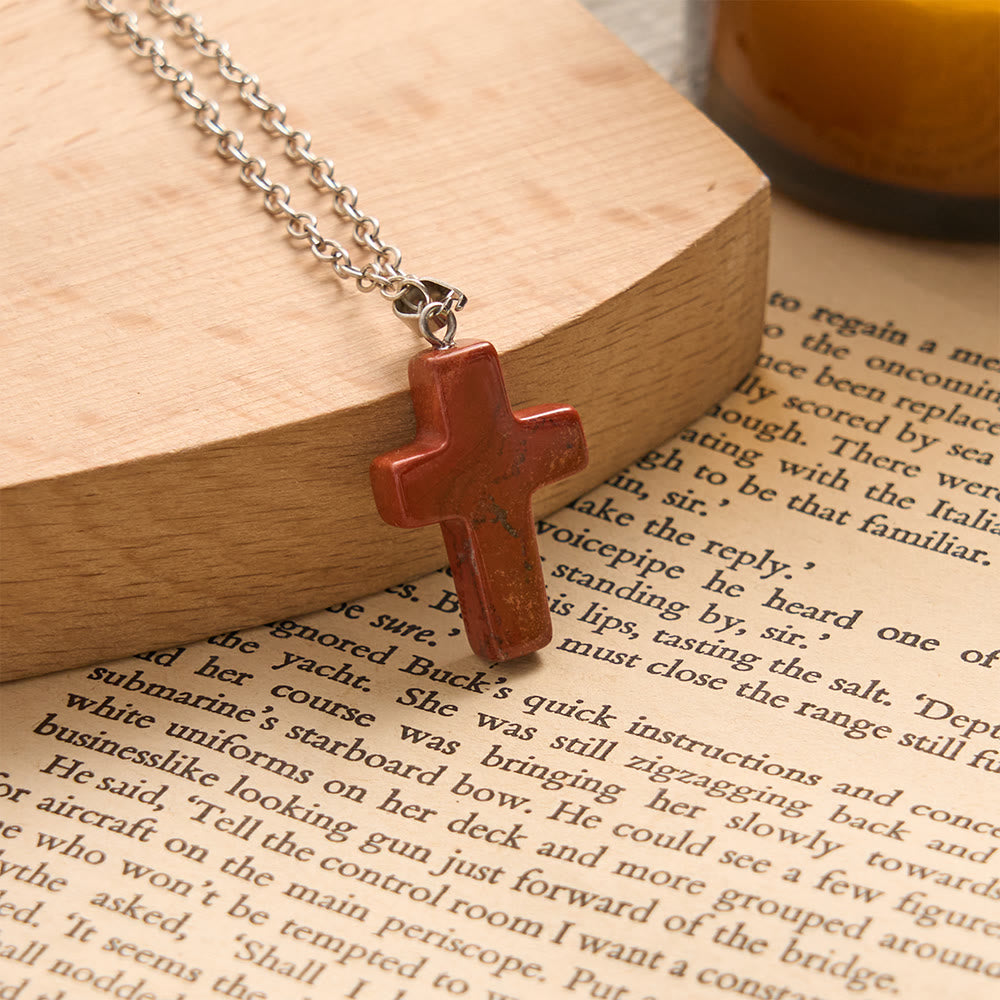 Solacebeads Natural Carved Stone Cross Necklace: Timeless Faith In Natural Gemstone - Red Jasper - image 3
