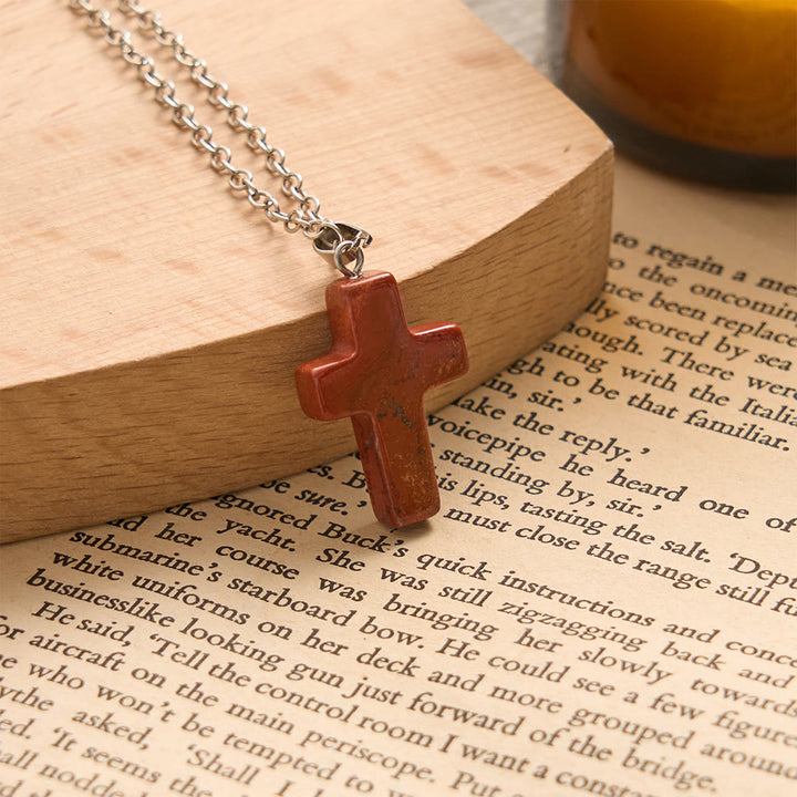 Solacebeads Natural Carved Stone Cross Necklace: Timeless Faith In Natural Gemstone - Red Jasper - image 3