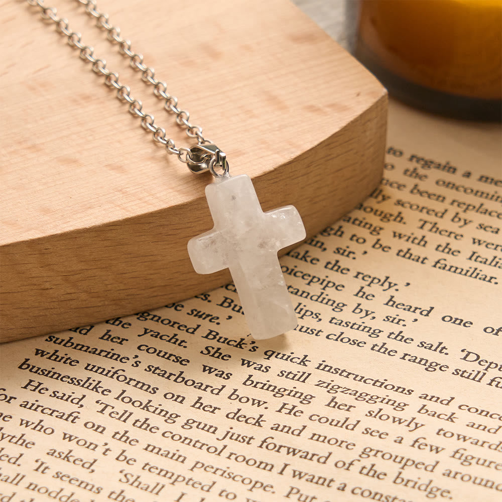 Solacebeads Natural Carved Stone Cross Necklace: Timeless Faith In Natural Gemstone - Clear Quartz - image 5