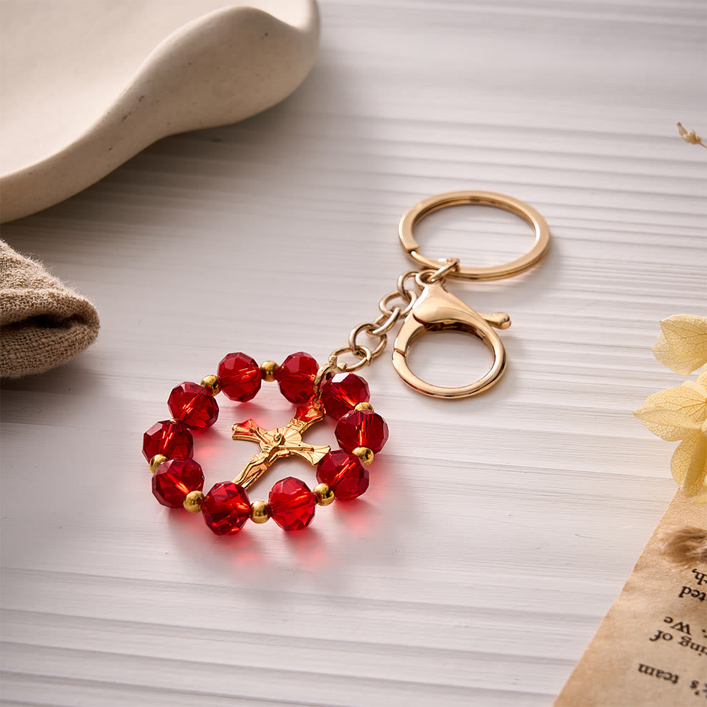 SolaceBeads Red‑Pink Crystal Keychain: Brilliant Sparkle For Your Daily Prayer - image 3