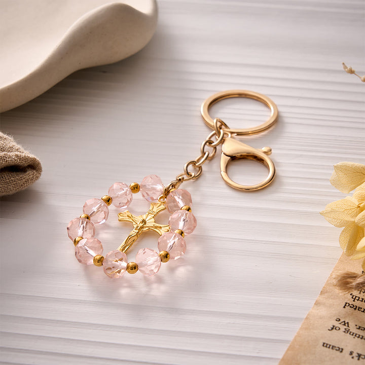 SolaceBeads Red‑Pink Crystal Keychain: Brilliant Sparkle For Your Daily Prayer - image 4