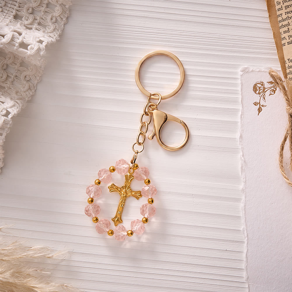 SolaceBeads Red‑Pink Crystal Keychain: Brilliant Sparkle For Your Daily Prayer - Pink - image 2