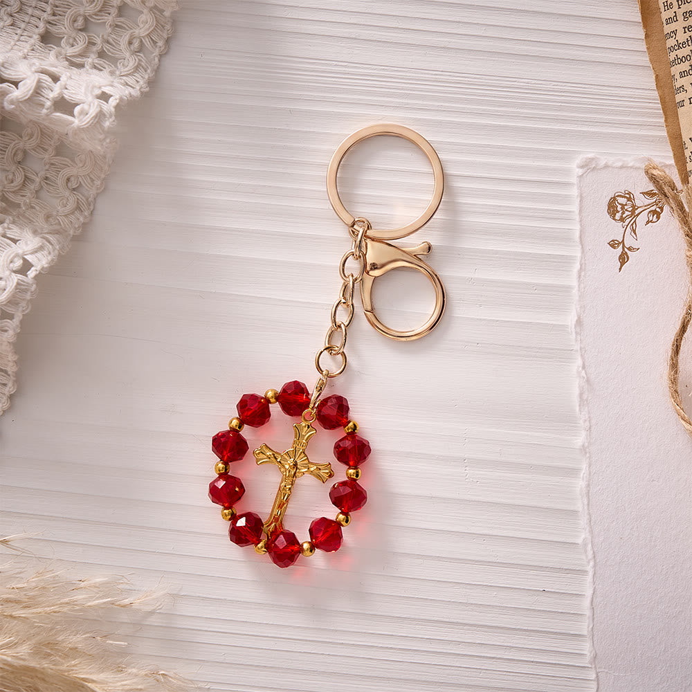 SolaceBeads Red‑Pink Crystal Keychain: Brilliant Sparkle For Your Daily Prayer - Red - image 1