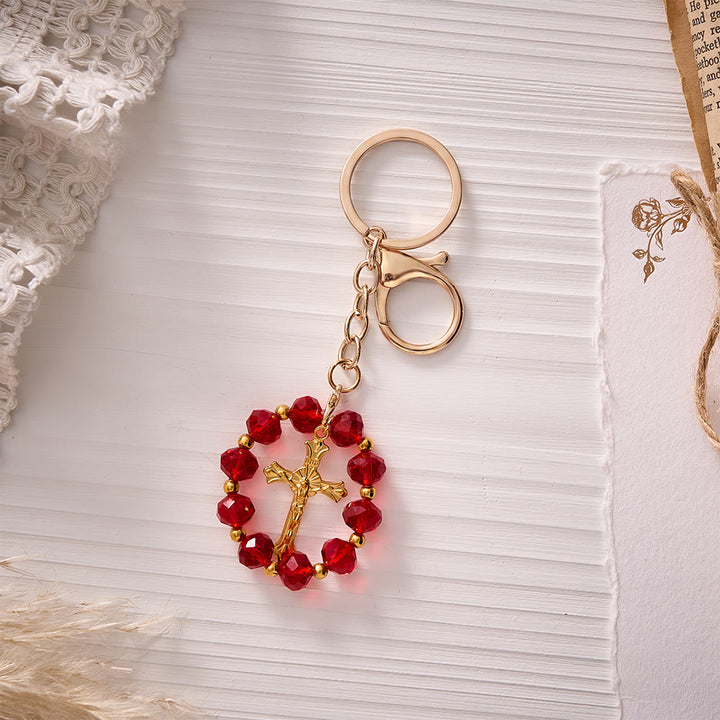 SolaceBeads Red‑Pink Crystal Keychain: Brilliant Sparkle For Your Daily Prayer - Red - image 1