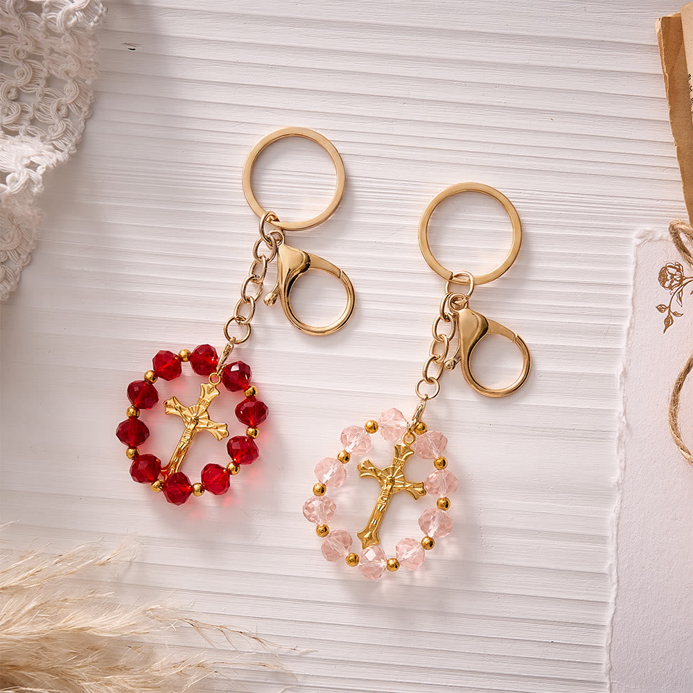 SolaceBeads Red‑Pink Crystal Keychain: Brilliant Sparkle For Your Daily Prayer - Set of two - image 0