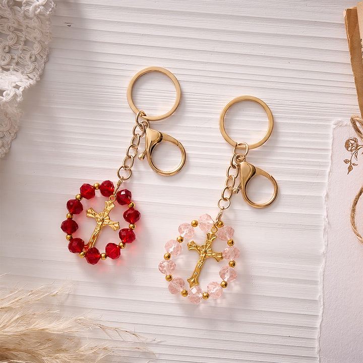 SolaceBeads Red‑Pink Crystal Keychain: Brilliant Sparkle For Your Daily Prayer - Set of two - image 0