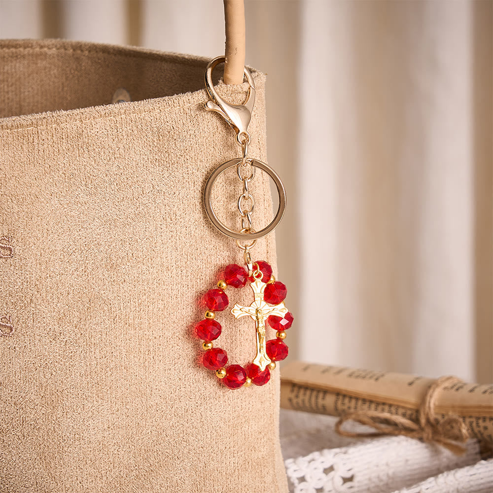 SolaceBeads Red‑Pink Crystal Keychain: Brilliant Sparkle For Your Daily Prayer - image 5