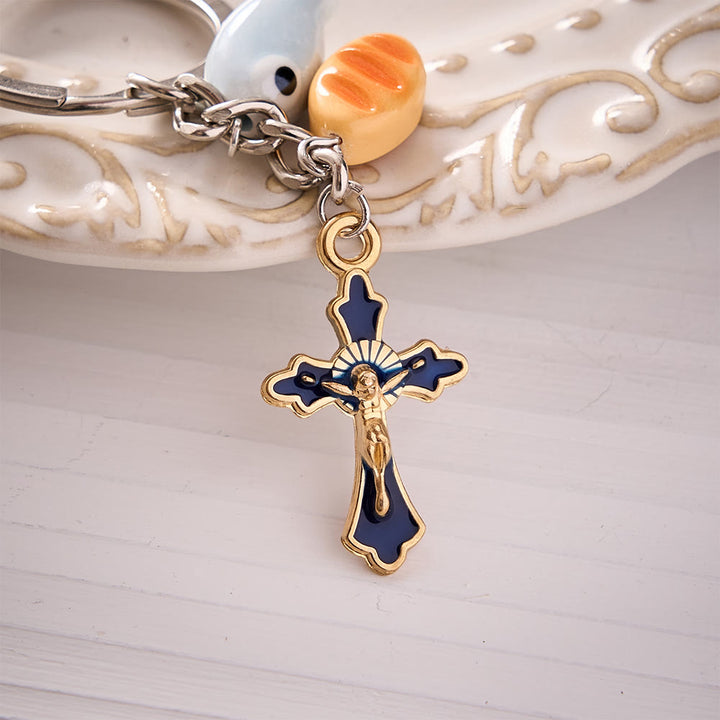 SolaceBeads Loaves and Fish Key Chain With Enamel Crucifix: Faith Symbol In Daily Carry - image 2