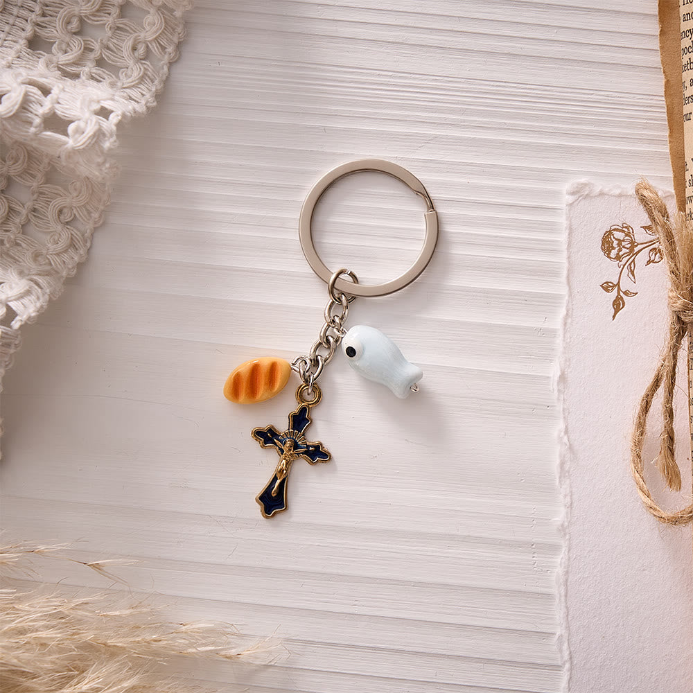 SolaceBeads Loaves and Fish Key Chain With Enamel Crucifix: Faith Symbol In Daily Carry - Loaves and Fish - image 0