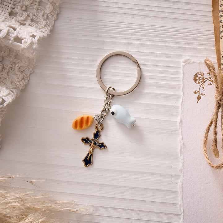 SolaceBeads Loaves and Fish Key Chain With Enamel Crucifix: Faith Symbol In Daily Carry - Loaves and Fish - image 0