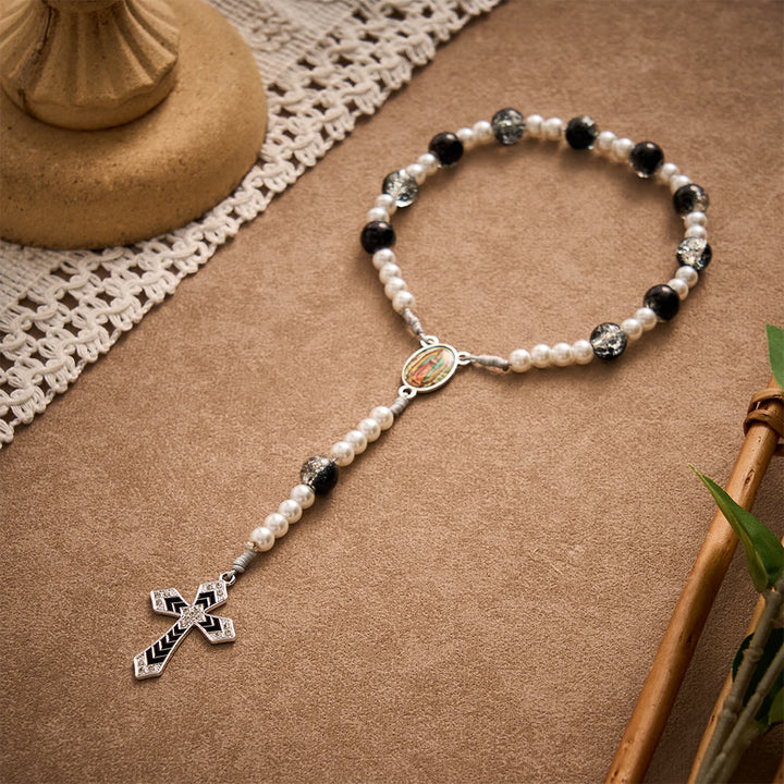 SolaceBeads Guadalupe Pocket Rosary, Guardian Blessing Pearl &amp; Glass Bead - image 1