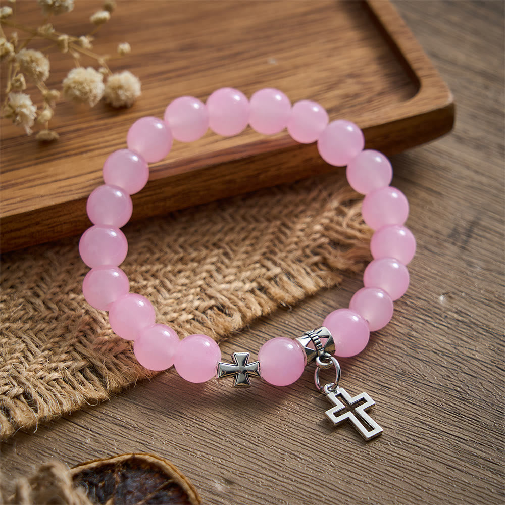 SolaceBeads Soft Pink Beaded Back‑to‑School Bracelet : Gentle Faith for School Life - Pink - image 0