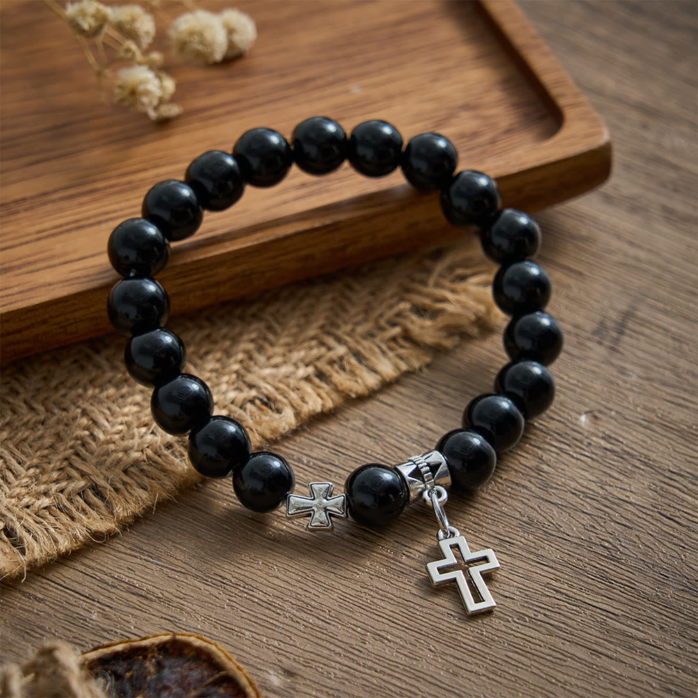 SolaceBeads Sleek Black Beaded Back‑to‑School Bracelet : Gentle Faith for School Life - Black - image 0
