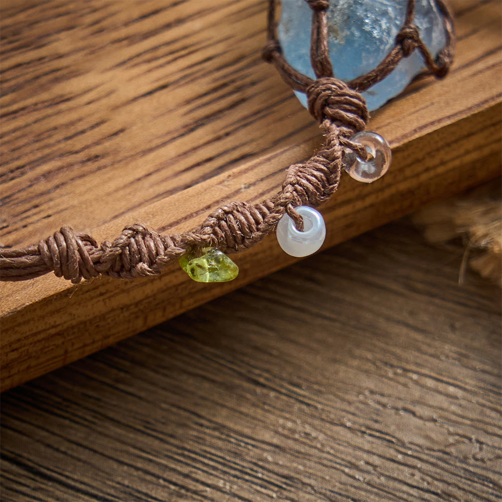 SolaceBeads Woven Adjustable Bracelet With Blue Natural Stone &amp; Hollow Cross: Handmade Faith Jewelry - image 1