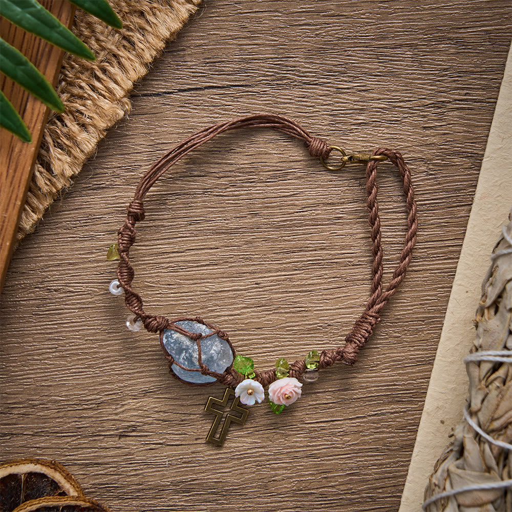 SolaceBeads Woven Adjustable Bracelet With Blue Natural Stone &amp; Hollow Cross: Handmade Faith Jewelry - image 4