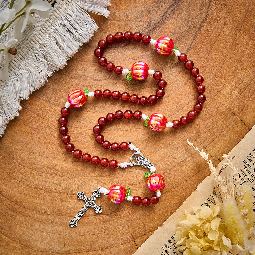 SolaceBeads Carnelian Stone Rosary: Autumn Pumpkin Beads For Seasonal Prayer - Red - image 0