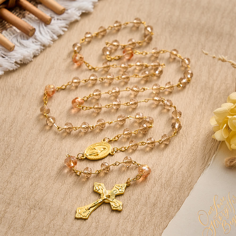 SolaceBeads Silver‑Champagne Crystal Rosary: Sparkling Pumpkin Beads For Bright Prayer - image 7