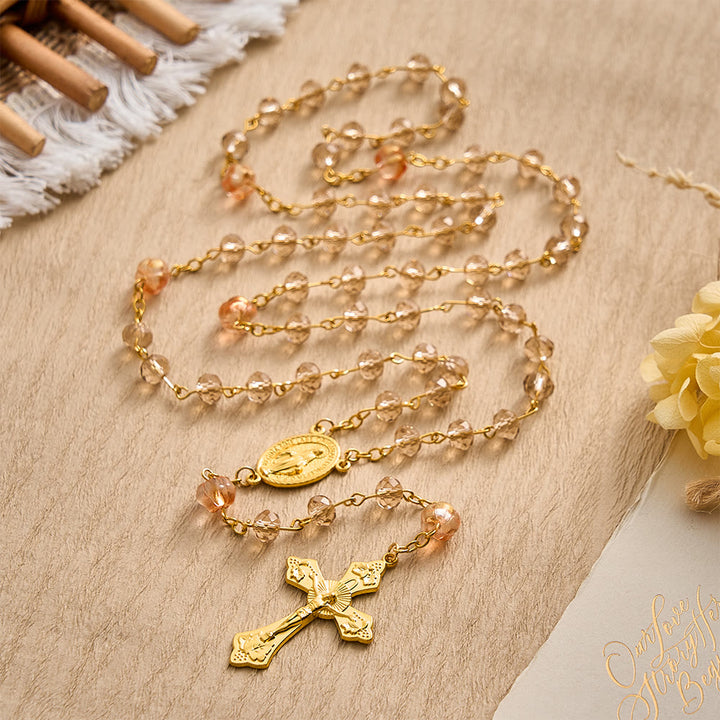 SolaceBeads Silver‑Champagne Crystal Rosary: Sparkling Pumpkin Beads For Bright Prayer - image 7