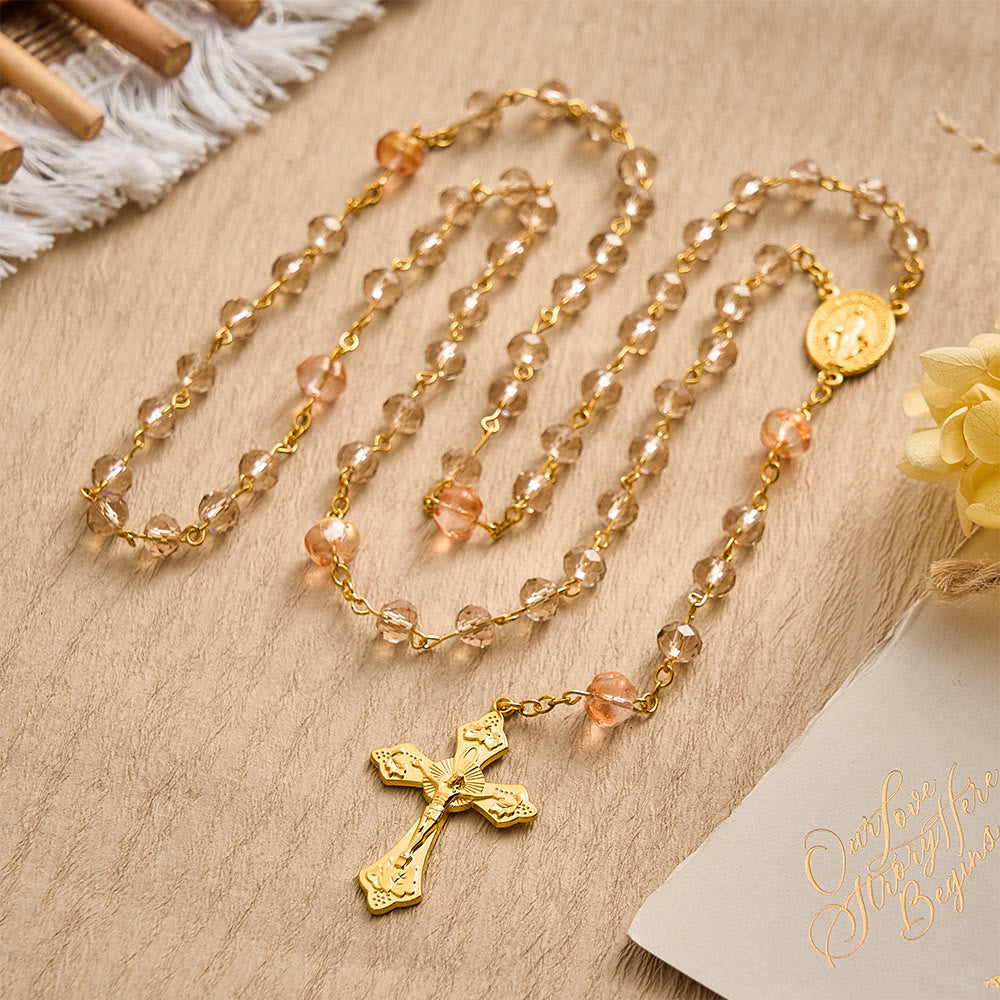 SolaceBeads Silver‑Champagne Crystal Rosary: Sparkling Pumpkin Beads For Bright Prayer - image 1