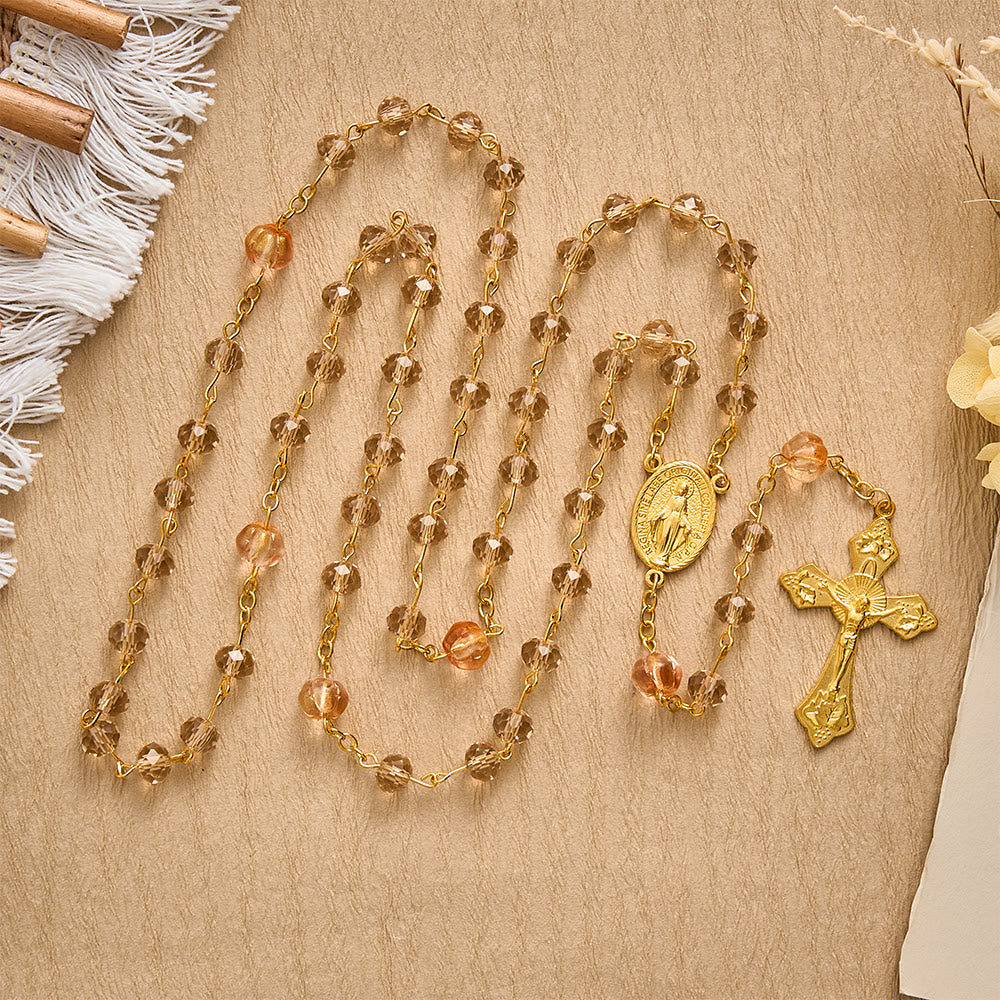 SolaceBeads Silver‑Champagne Crystal Rosary: Sparkling Pumpkin Beads For Bright Prayer - image 2