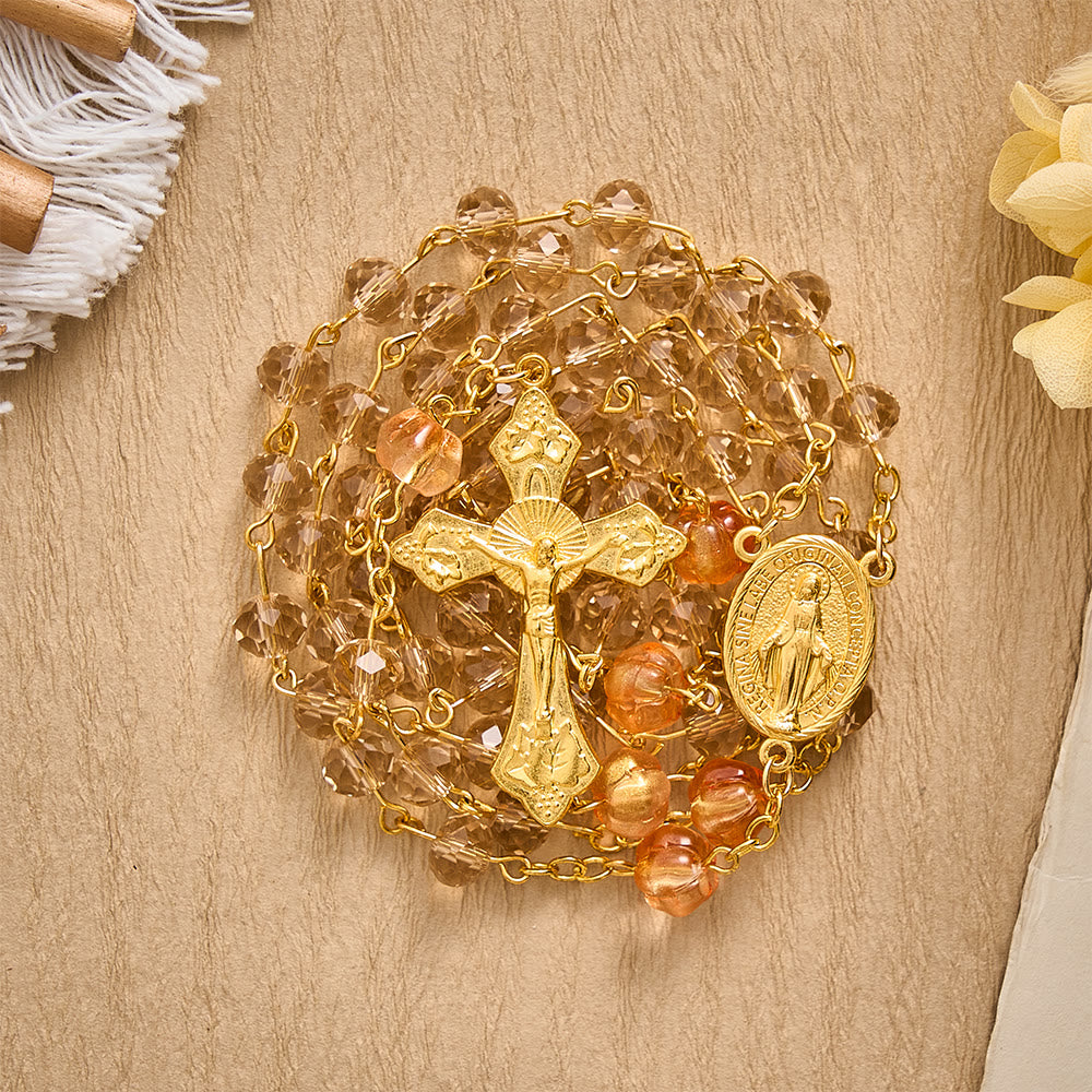 SolaceBeads Silver‑Champagne Crystal Rosary: Sparkling Pumpkin Beads For Bright Prayer - image 6