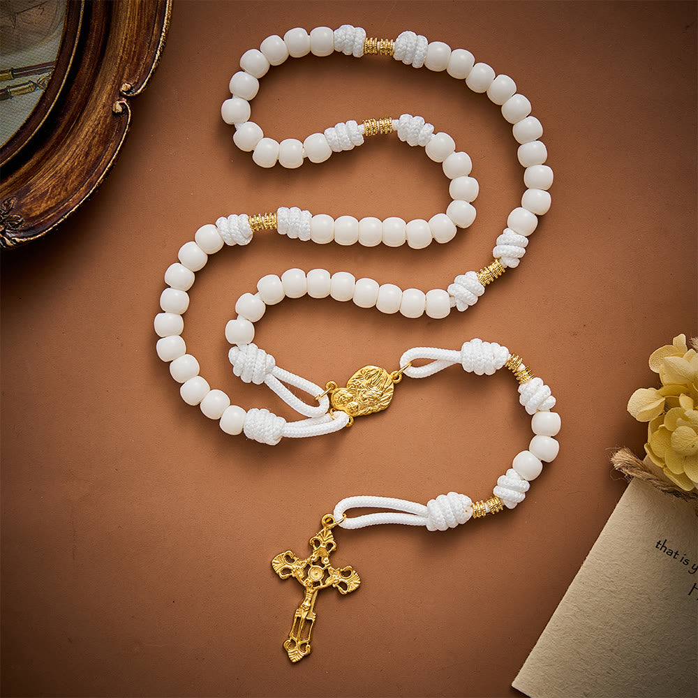 SolaceBeads Artistic Rosary: Gentle White Beads & St.Joseph Medal For Quiet Devotion - White - image 0