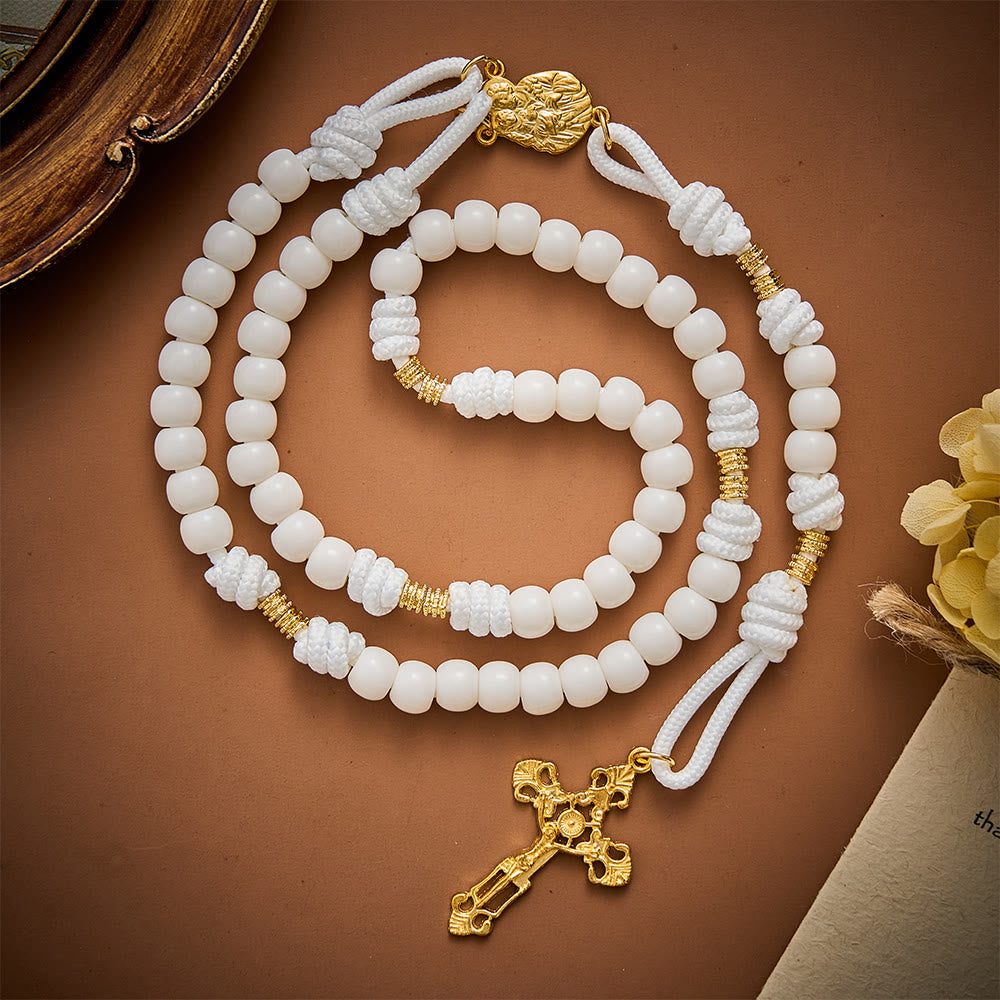 SolaceBeads Artistic Rosary: Gentle White Beads &amp; St.Joseph Medal For Quiet Devotion - image 1