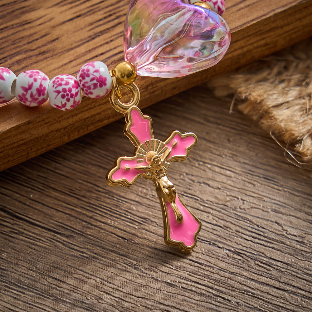 SolaceBeads Bracelet: Gentle Floral Ceramic Beads &amp; Pink Heart For Quiet Devotion - image 3