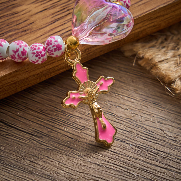 SolaceBeads Bracelet: Gentle Floral Ceramic Beads &amp; Pink Heart For Quiet Devotion - image 3
