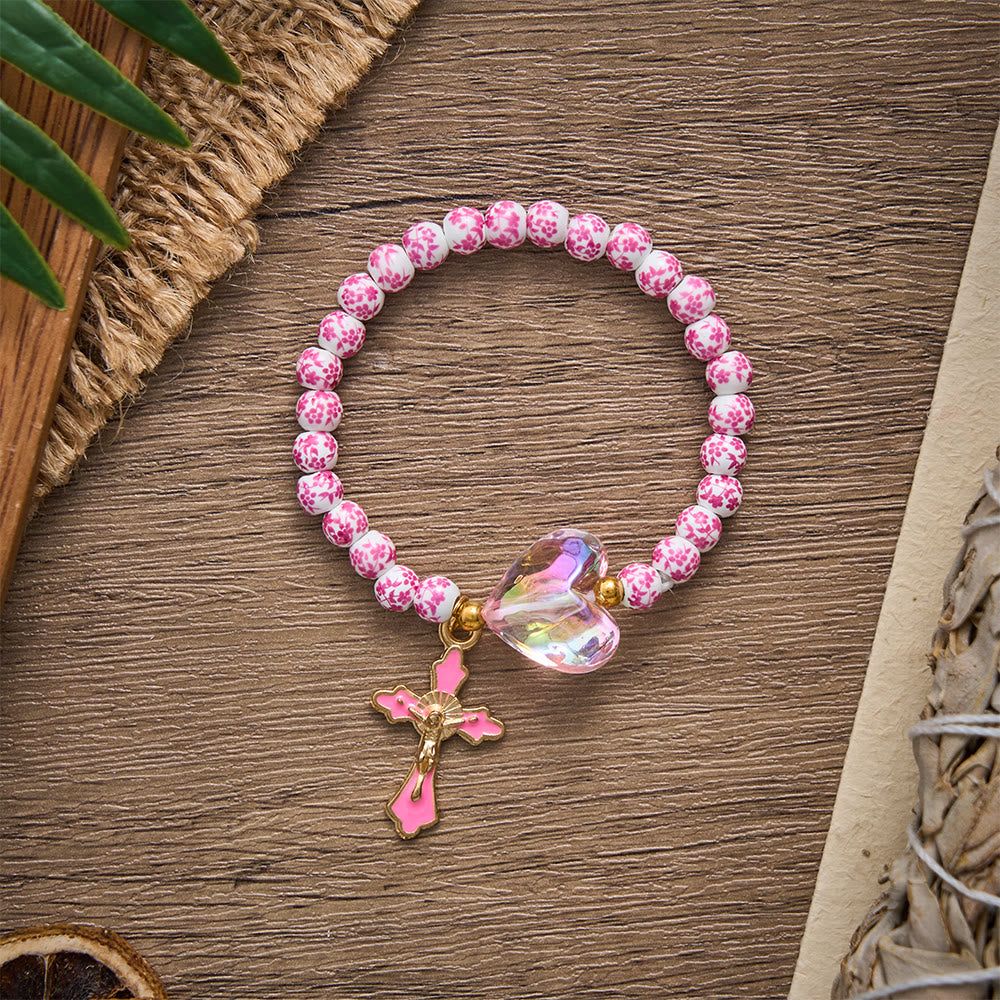 SolaceBeads Bracelet: Gentle Floral Ceramic Beads &amp; Pink Heart For Quiet Devotion - image 4