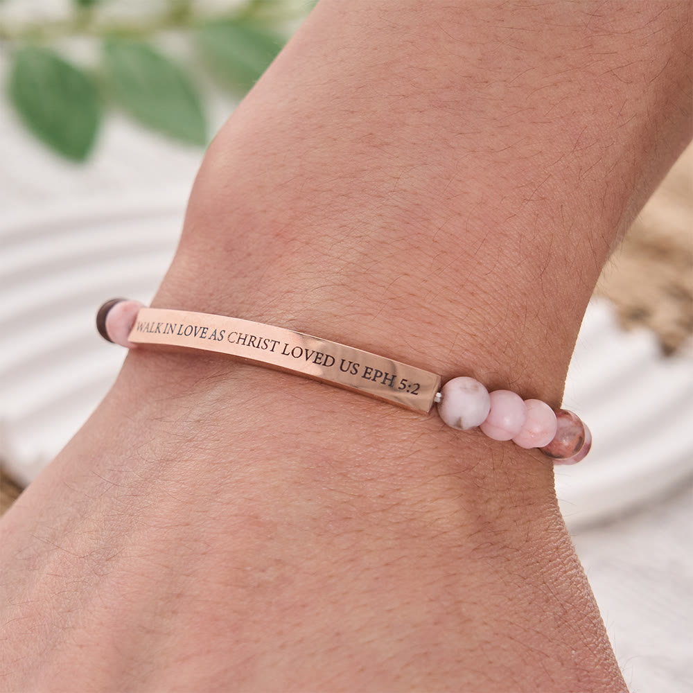SolaceBeads Peaceful Faith Bracelet, Pink Zebra Jasper Bar For Faithful Meditation - image 1