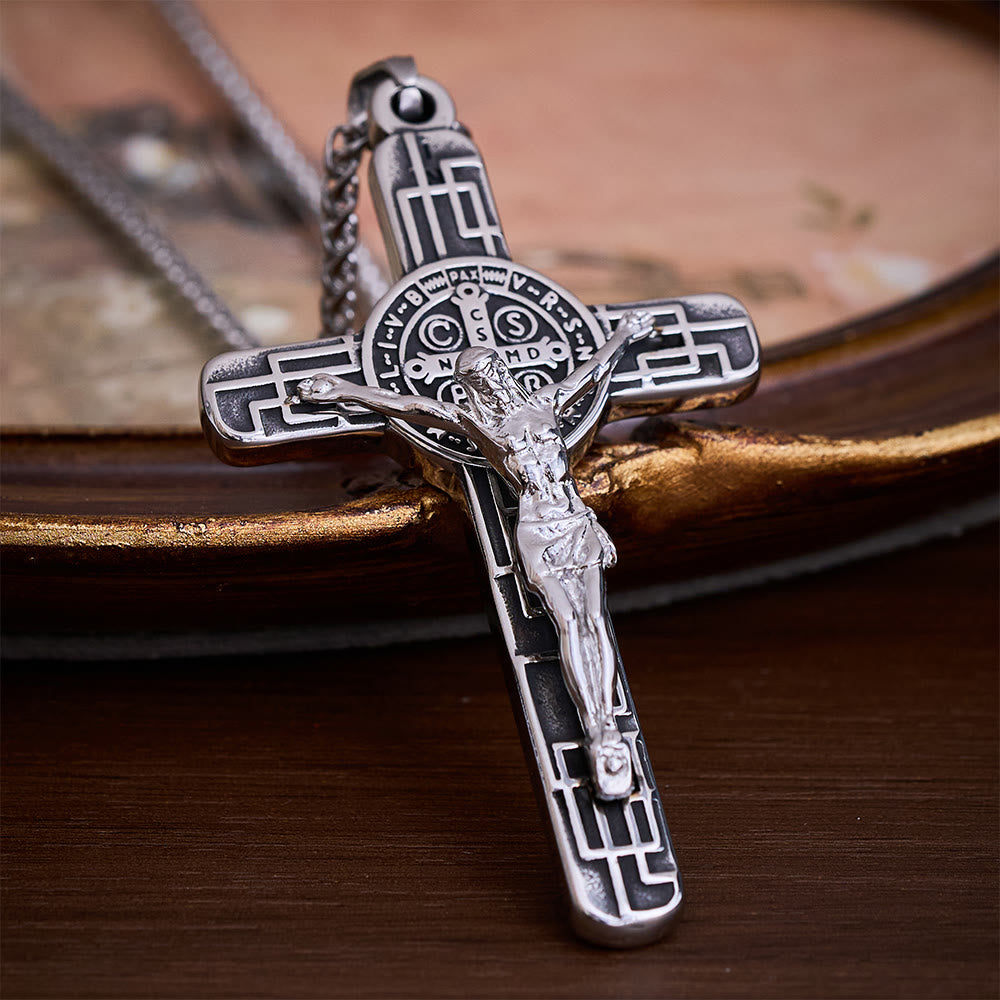 SolaceBeads St. Benedict Crucifix Necklace: Timeless Devotion In 3‑Tone Metal Craft - Silver - image 1