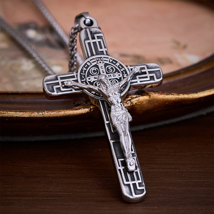 SolaceBeads St. Benedict Crucifix Necklace: Timeless Devotion In 3‑Tone Metal Craft - Silver - image 1