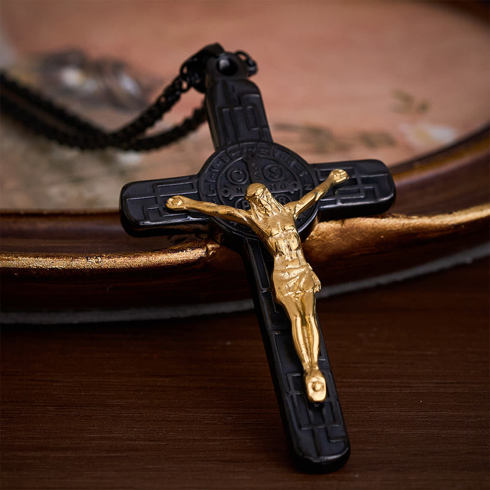 SolaceBeads St. Benedict Crucifix Necklace: Timeless Devotion In 3‑Tone Metal Craft - Black-gold - image 2
