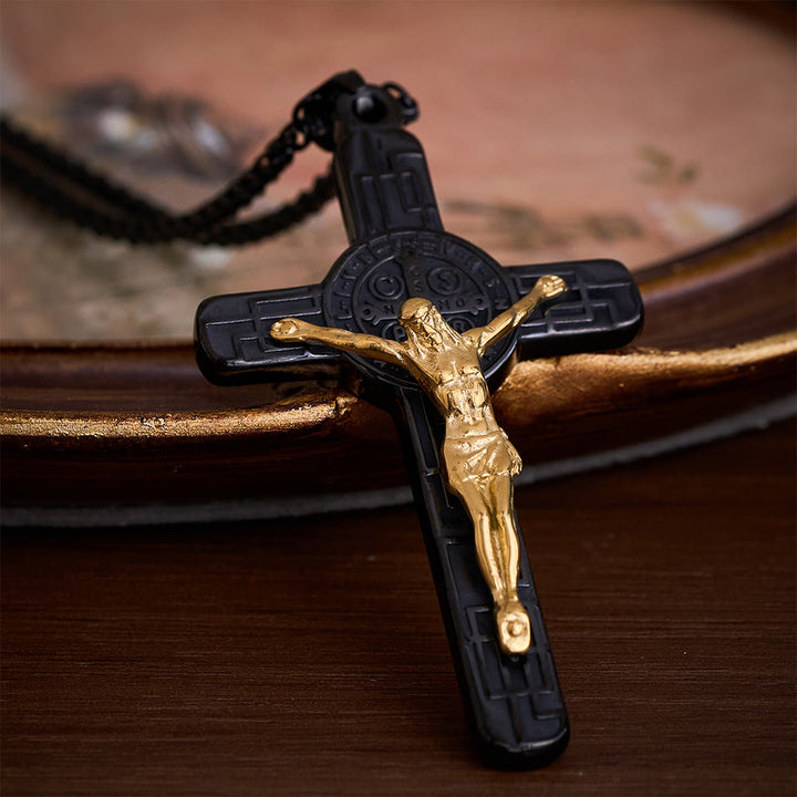 SolaceBeads St. Benedict Crucifix Necklace: Timeless Devotion In 3‑Tone Metal Craft - Black-gold - image 2