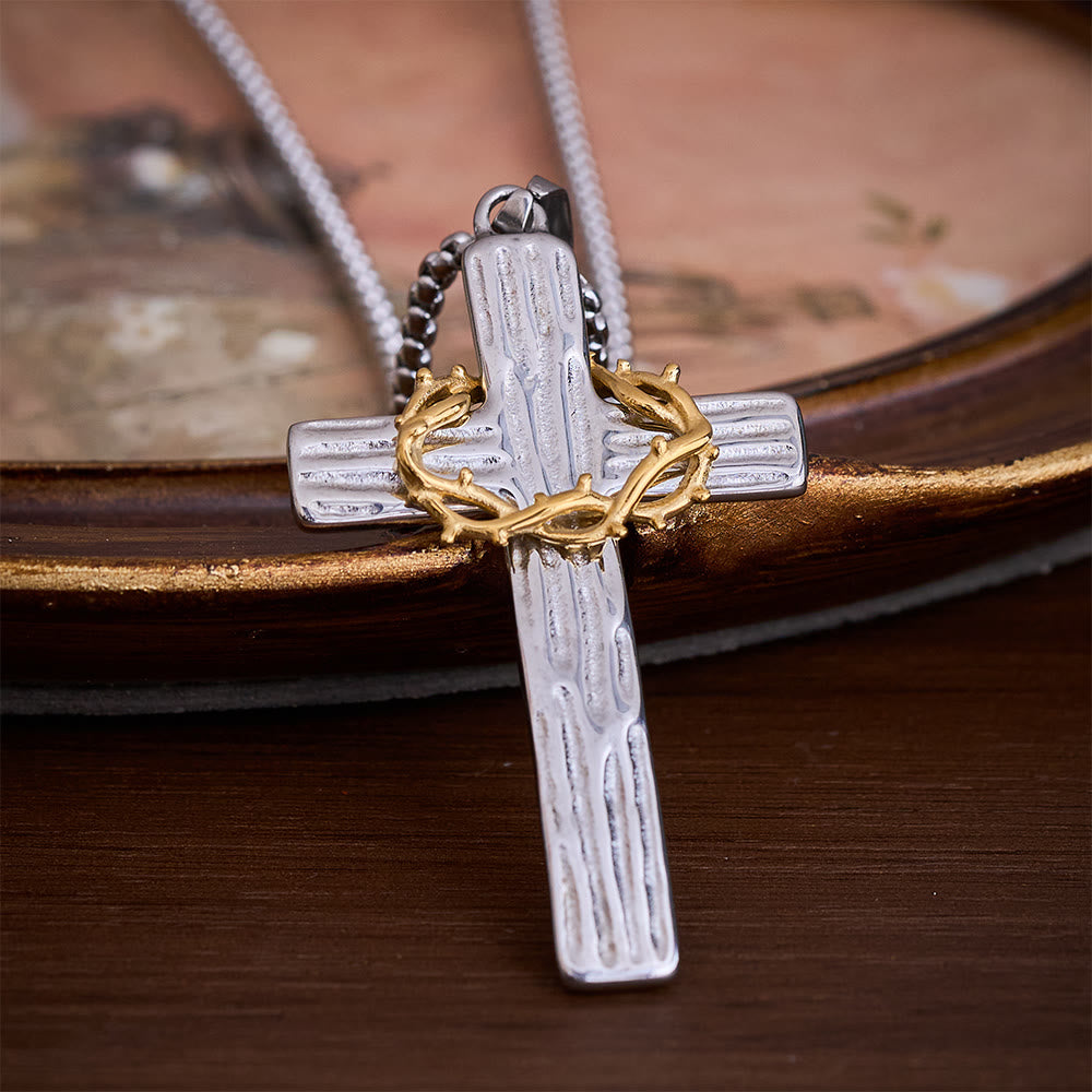 Solacebeads Crown of Thorns Cross Necklace: Sacred Sorrow & Hope In Two‑Tone Metal - Silver - image 0